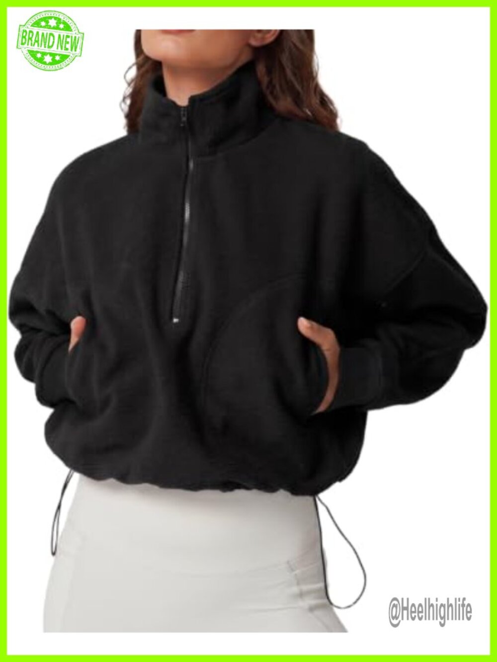 Half Zip Fleece Sherpa Pullover Sweatshirt Cropped Jacket Cozy Winter